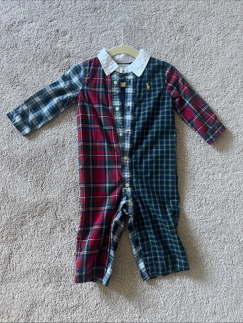 Ralph Lauren Plaid Cotton Footie in Red, Green & White